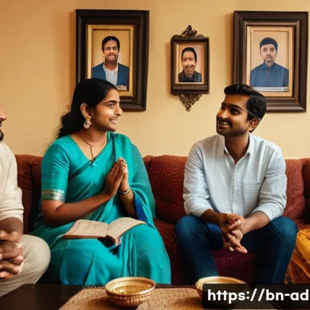 마약 중독 회복 프로그램 - A detailed scene of a Bengali family gathered in a cozy living room, providing emotional support to ...
