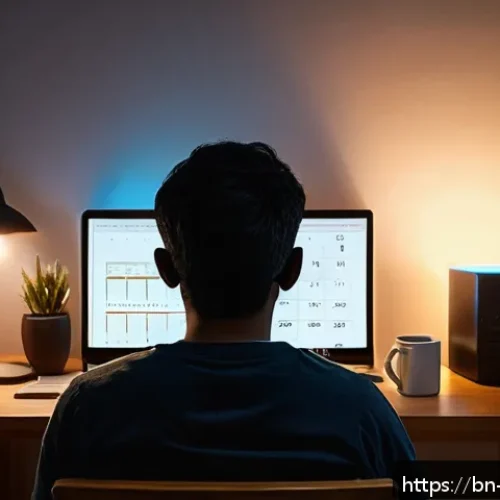 Home 30 인터넷 중독과 정신건강 - A young Bengali adult sitting alone in a dimly lit room, staring tiredly at a glowing computer scree...