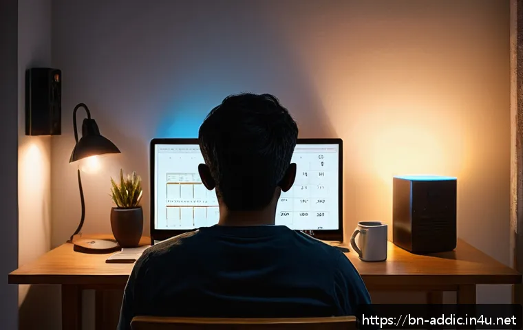 인터넷 중독과 정신건강 - A young Bengali adult sitting alone in a dimly lit room, staring tiredly at a glowing computer scree...